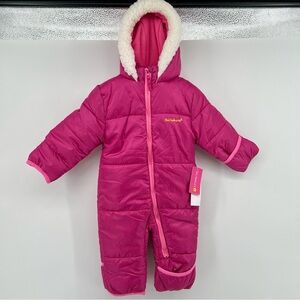 Pink platinum Infant puffer Snowsuit with Sherpa Hood 9-12 mo